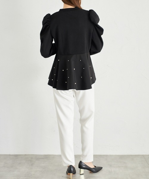 tocco closet（トッコ　クローゼット）の「【ZOZO限定】パール付きペプラムプルオーバー（Tシャツ/カットソー・レディース・オフホワイト/ブラック・M）」の15枚目の写真