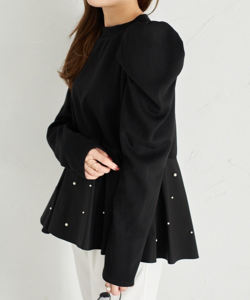 tocco closet（トッコ　クローゼット）の「【ZOZO限定】パール付きペプラムプルオーバー（Tシャツ/カットソー・レディース・オフホワイト/ブラック・M）」の16枚目の写真