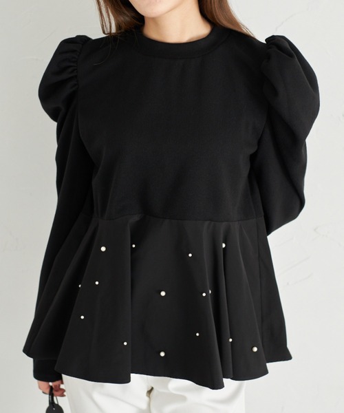 tocco closet（トッコ　クローゼット）の「【ZOZO限定】パール付きペプラムプルオーバー（Tシャツ/カットソー・レディース・オフホワイト/ブラック・M）」の13枚目の写真