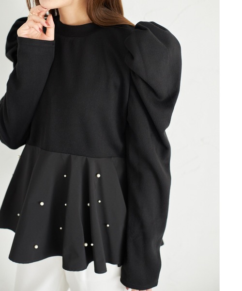 tocco closet（トッコ　クローゼット）の「【ZOZO限定】パール付きペプラムプルオーバー（Tシャツ/カットソー・レディース・オフホワイト/ブラック・M）」の19枚目の写真