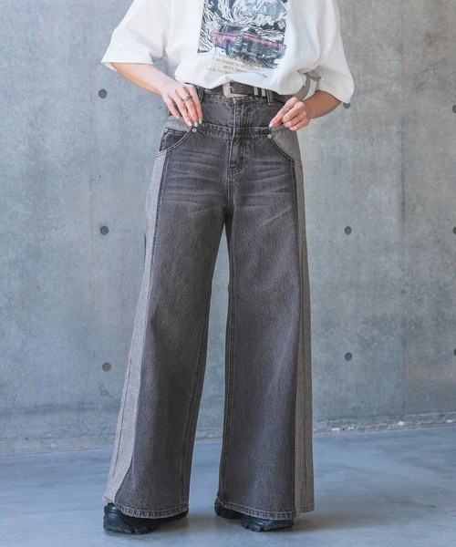 PAGEBOY（ページボーイ）の「キリカエデニムパンツ（デニムパンツ・レディース・ブルー/ブラック・26inch/25inch）」の2枚目の写真