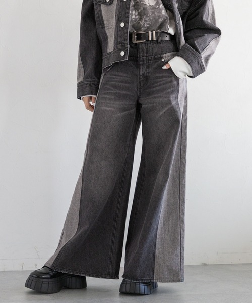 PAGEBOY（ページボーイ）の「キリカエデニムパンツ（デニムパンツ・レディース・ブルー/ブラック・26inch/25inch）」の3枚目の写真