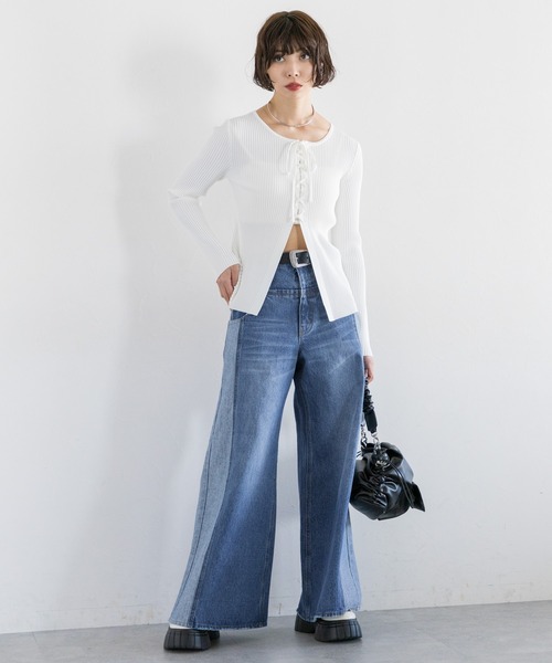 PAGEBOY（ページボーイ）の「キリカエデニムパンツ（デニムパンツ・レディース・ブルー/ブラック・26inch/25inch）」の8枚目の写真