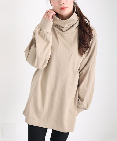 GOLDJAPAN(ゴールドジャパン)の「タートルネックロングスリーブプルオーバー【大きいサイズ対応】(Tシャツ/カットソー・レディース・カーキ/オフホワイト/ブラック/ベージュ系/チャコール・3L/LL/4L)」の4枚目の写真