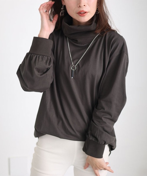 GOLDJAPAN(ゴールドジャパン)の「タートルネックロングスリーブプルオーバー【大きいサイズ対応】(Tシャツ/カットソー・レディース・カーキ/オフホワイト/ブラック/ベージュ系/チャコール・3L/LL/4L)」の3枚目の写真