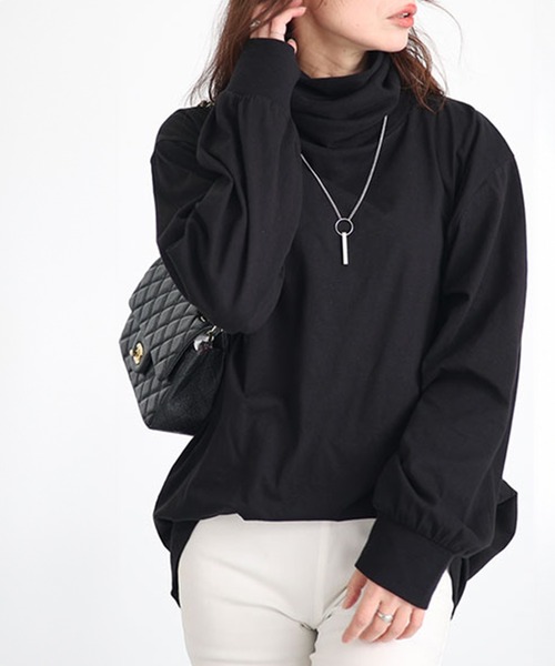 GOLDJAPAN(ゴールドジャパン)の「タートルネックロングスリーブプルオーバー【大きいサイズ対応】(Tシャツ/カットソー・レディース・カーキ/オフホワイト/ブラック/ベージュ系/チャコール・3L/LL/4L)」の1枚目の写真