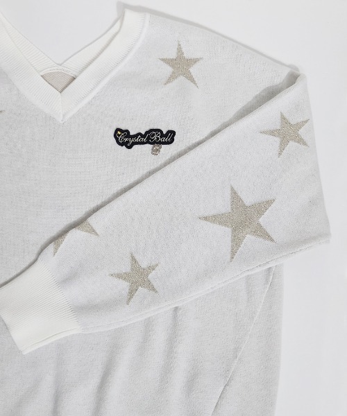 CRYSTAL BALL（クリスタルボール）の「STARニットVネック（ニット/セーター・レディース・ホワイト・FREE）」の2枚目の写真