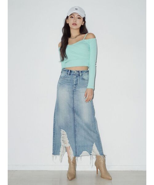 GYDA(ジェイダ)の「カシュクールデザインオフショルトップス(Tシャツ/カットソー・レディース・ブラック/オフホワイト/ミント・FREE)」の13枚目の写真