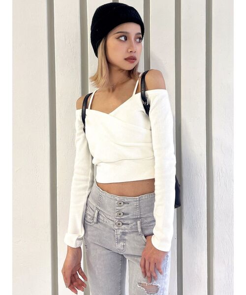 GYDA(ジェイダ)の「カシュクールデザインオフショルトップス(Tシャツ/カットソー・レディース・ブラック/オフホワイト/ミント・FREE)」の9枚目の写真