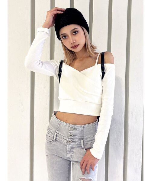 GYDA(ジェイダ)の「カシュクールデザインオフショルトップス(Tシャツ/カットソー・レディース・ブラック/オフホワイト/ミント・FREE)」の12枚目の写真