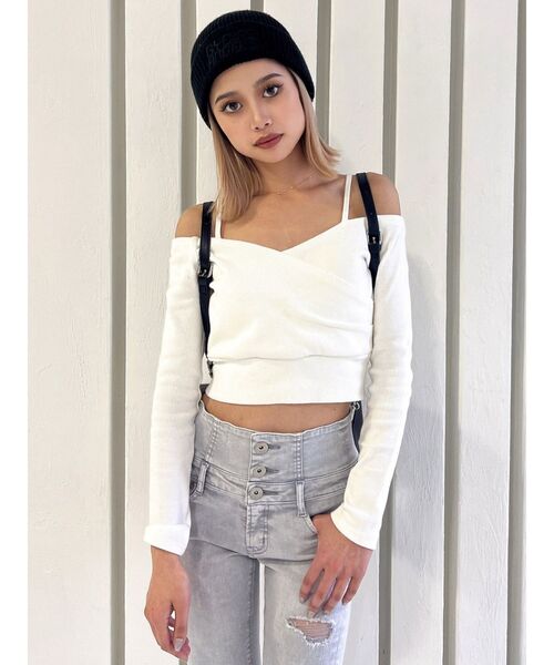 GYDA(ジェイダ)の「カシュクールデザインオフショルトップス(Tシャツ/カットソー・レディース・ブラック/オフホワイト/ミント・FREE)」の11枚目の写真