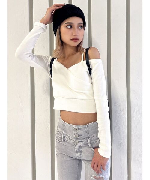 GYDA(ジェイダ)の「カシュクールデザインオフショルトップス(Tシャツ/カットソー・レディース・ブラック/オフホワイト/ミント・FREE)」の4枚目の写真