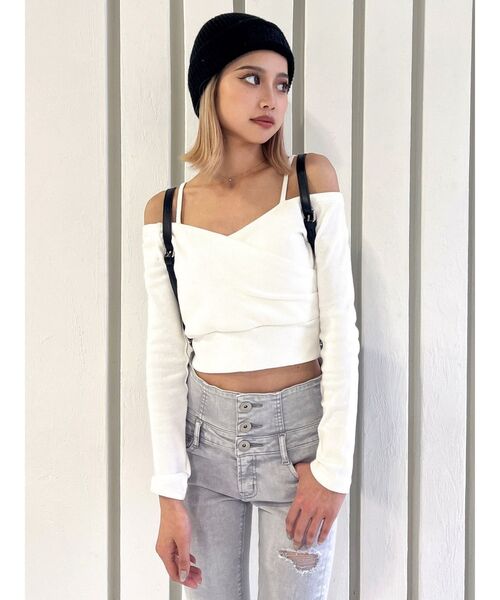 GYDA(ジェイダ)の「カシュクールデザインオフショルトップス(Tシャツ/カットソー・レディース・ブラック/オフホワイト/ミント・FREE)」の7枚目の写真