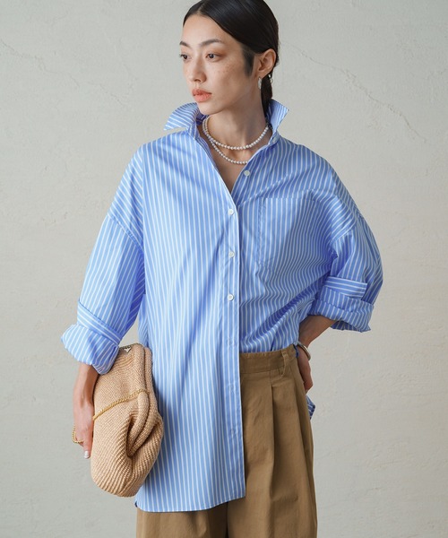 LOUNGEDRESS（ラウンジドレス）の「コットンオーバーシャツ（シャツ/ブラウス・レディース・ストライプ/オフホワイト・FREE）」の18枚目の写真