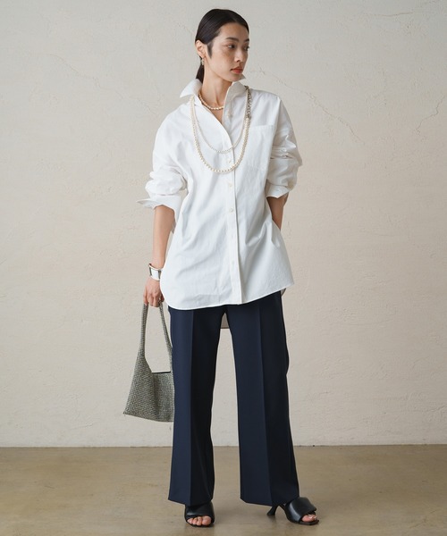 LOUNGEDRESS（ラウンジドレス）の「コットンオーバーシャツ（シャツ/ブラウス・レディース・ストライプ/オフホワイト・FREE）」の4枚目の写真