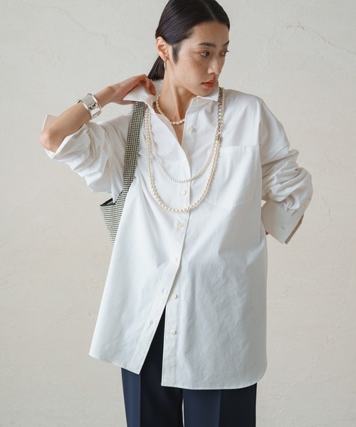 LOUNGEDRESS（ラウンジドレス）の「コットンオーバーシャツ（シャツ/ブラウス・レディース・ストライプ/オフホワイト・FREE）」の9枚目の写真