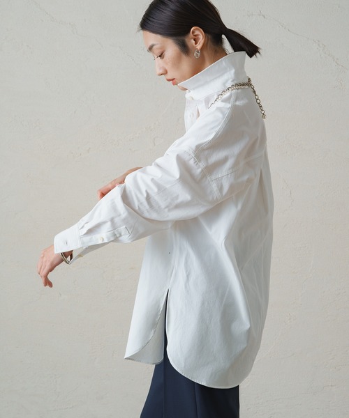 LOUNGEDRESS（ラウンジドレス）の「コットンオーバーシャツ（シャツ/ブラウス・レディース・ストライプ/オフホワイト・FREE）」の10枚目の写真