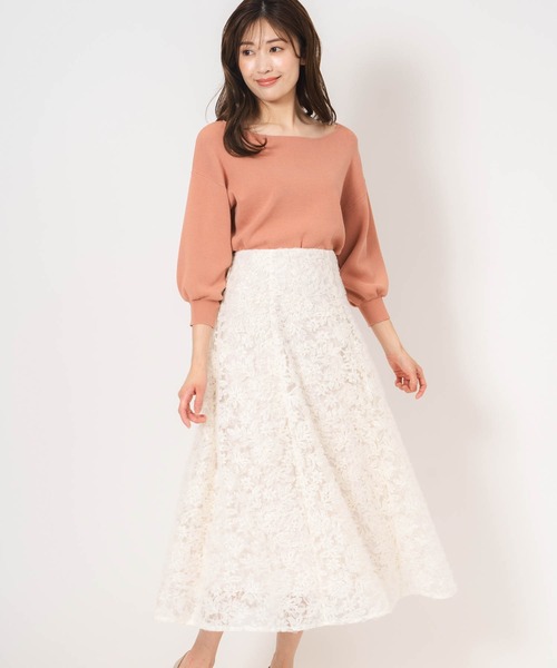 NOELA（ノエラ）の「チュール刺繍スカート（スカート・レディース・ラベンダー/カーキ/オフホワイト・S/M）」の4枚目の写真