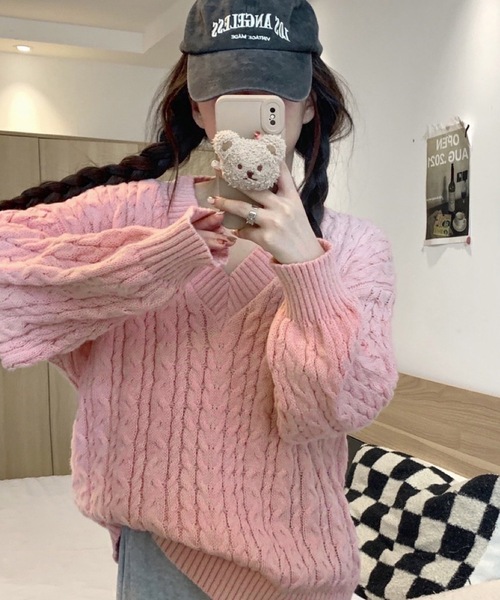 【a344】トゥモローランド Vネック ケーブル編み ニット M オーバーサイズ a344】トゥモローランド Vネック ケーブル編み ニット M