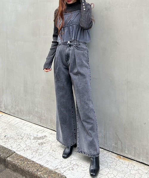 INGNI（イング）の「ウエストタックデニムパンツ（デニムパンツ・レディース・アイボリー/ブルー系その他3/グレー/ブルー系5/ライトグレー・S/M）」の10枚目の写真