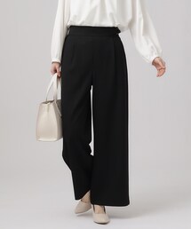 ◆【ストレッチ】きれいめコーデにマッチ サイドタブ付き ワイドパンツ
