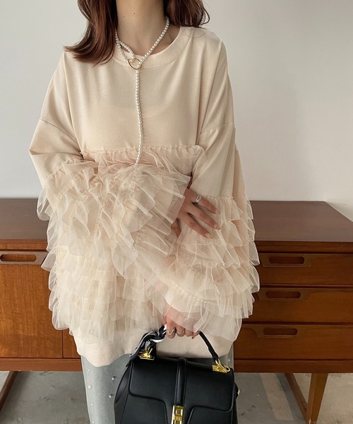 antic rag（アンティックラグ）の「チュールフリルプルオーバー（Tシャツ/カットソー・レディース・グレー/ブラック/ベージュ・FREE）」の3枚目の写真