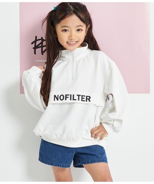 ANAP kids（アナップキッズ）の「ハーフジップバックロゴミニ裏毛トレーナー【親子お揃い】（スウェット・キッズ・オフホワイト/カーキ/ブラック・110cm/120cm/130cm）」の8枚目の写真