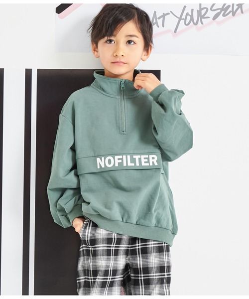 ANAP kids（アナップキッズ）の「ハーフジップバックロゴミニ裏毛トレーナー【親子お揃い】（スウェット・キッズ・オフホワイト/カーキ/ブラック・110cm/120cm/130cm）」の14枚目の写真