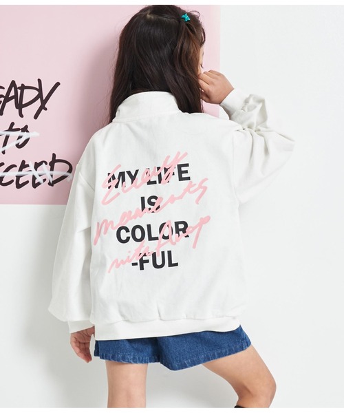 ANAP kids（アナップキッズ）の「ハーフジップバックロゴミニ裏毛トレーナー【親子お揃い】（スウェット・キッズ・オフホワイト/カーキ/ブラック・110cm/120cm/130cm）」の9枚目の写真