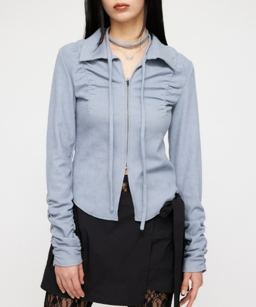 LAGUA GEM(ラグアジェム)の「FRONT ZIP CUT トップス(Tシャツ/カットソー・レディース・ブラック/ブルー/ピンク・FREE)」の3枚目の写真