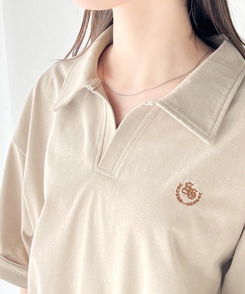 Naptime 刺繍半袖プルオーバーシャツ ベージュ Naptime. | 西島隆弘プロデュースアパレルブランド