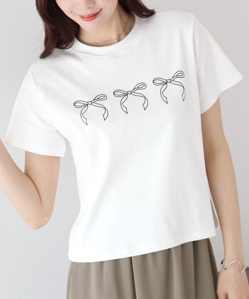 BLUEEAST（ブルーイースト）の「リボンプリントTシャツ（Tシャツ/カットソー・レディース・グレー/ホワイト/ネイビー・MEDIUM）」の2枚目の写真