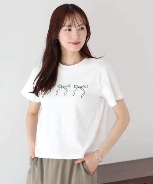 BLUEEAST（ブルーイースト）の「リボンプリントTシャツ（Tシャツ/カットソー・レディース・グレー/ホワイト/ネイビー・MEDIUM）」の7枚目の写真