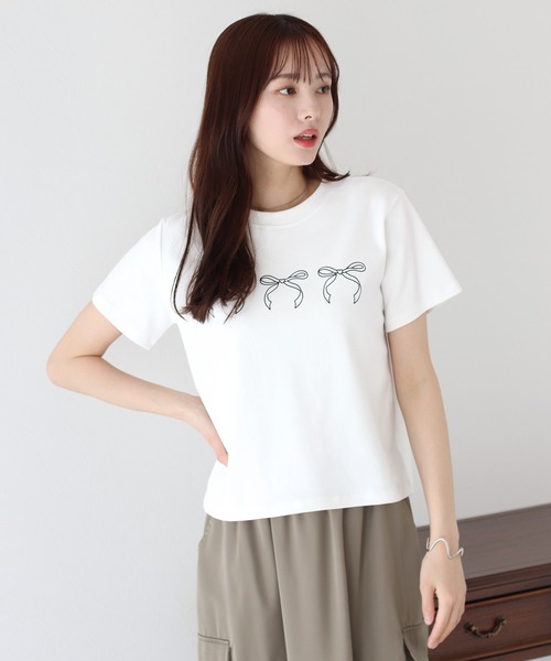 BLUEEAST（ブルーイースト）の「リボンプリントTシャツ（Tシャツ/カットソー・レディース・グレー/ホワイト/ネイビー・MEDIUM）」の9枚目の写真