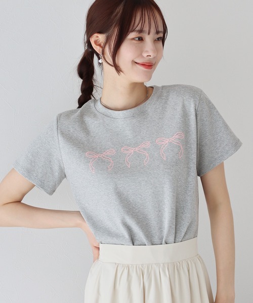 BLUEEAST（ブルーイースト）の「リボンプリントTシャツ（Tシャツ/カットソー・レディース・グレー/ホワイト/ネイビー・MEDIUM）」の14枚目の写真
