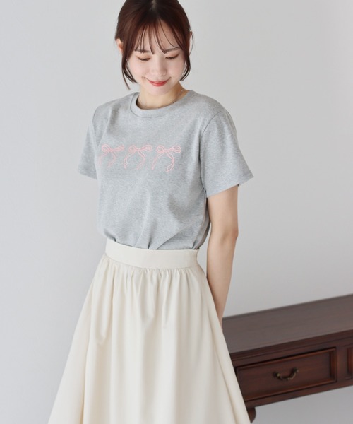BLUEEAST（ブルーイースト）の「リボンプリントTシャツ（Tシャツ/カットソー・レディース・グレー/ホワイト/ネイビー・MEDIUM）」の15枚目の写真