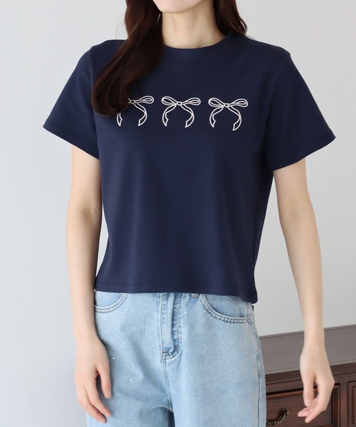 BLUEEAST（ブルーイースト）の「リボンプリントTシャツ（Tシャツ/カットソー・レディース・グレー/ホワイト/ネイビー・MEDIUM）」の22枚目の写真