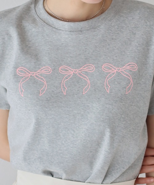 BLUEEAST（ブルーイースト）の「リボンプリントTシャツ（Tシャツ/カットソー・レディース・グレー/ホワイト/ネイビー・MEDIUM）」の18枚目の写真