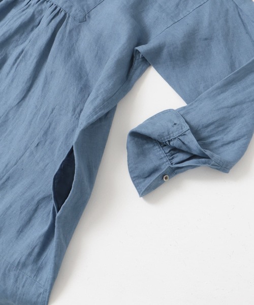 FORK&SPOON(フォークアンドスプーン)の「FORK&SPOON フレンチリネンヨーク切替ギャザーワンピース(ワンピース・レディース・ブルー系その他/ストライプ/ブラック・1/2)」の9枚目の写真