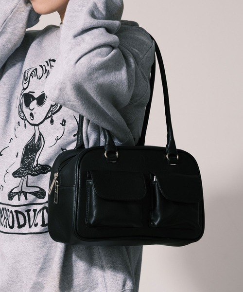 CIAOPANIC（チャオパニック）の「ダブルポケットボストンバッグ（ハンドバッグ・レディース・ブラック/シルバー/グリーン・FREE）」の4枚目の写真