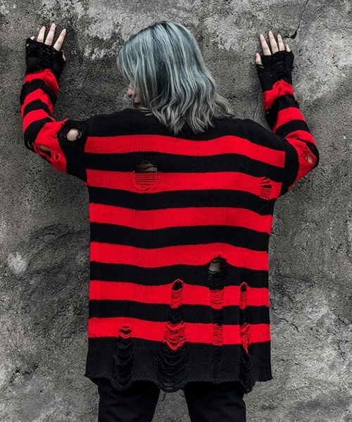 《WARAIJOGO》ダメージ加工オーバーサイズボーダーニット（ニット/セーター）｜WARAIJOGO（ワライジョウゴ）