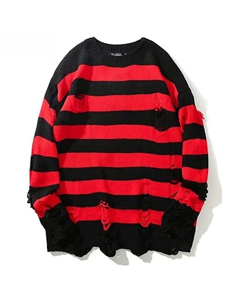 《WARAIJOGO》ダメージ加工オーバーサイズボーダーニット（ニット/セーター）｜WARAIJOGO（ワライジョウゴ）