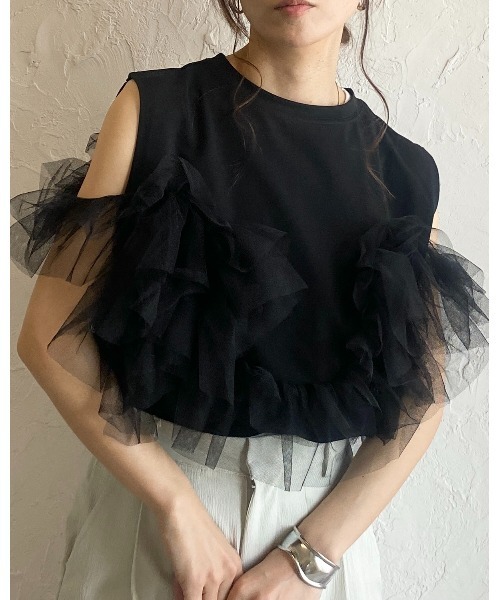 tシャツ ダブルチュールオフショルダートップス レディース 楽天市場】【OUTLET！クーポンで1,734円】 チュール トップス