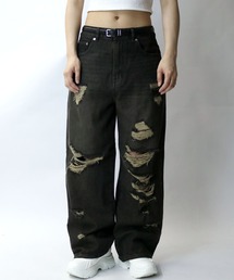 Starting Over | overdye ripped denim baggy pants/オーバーダイ ダメージ加工 ヴィンテージライク デニム バギーパンツ(デニムパンツ)