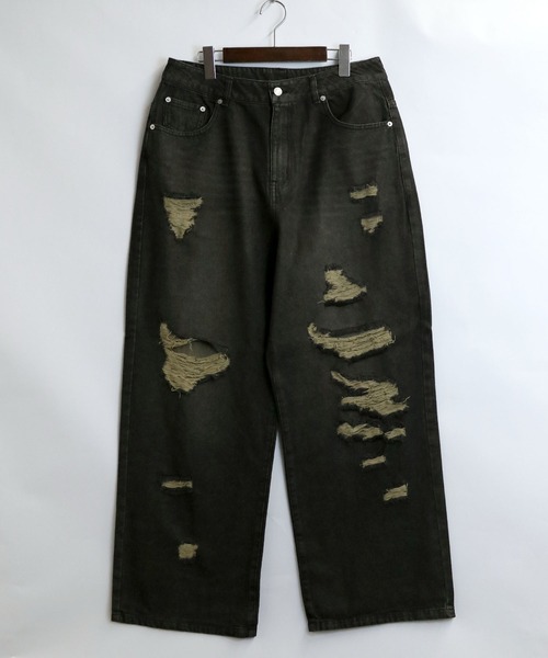Starting Over(スターティングオーバー)の「overdye ripped denim baggy pants/オーバーダイ ダメージ加工 ヴィンテージライク デニム バギーパンツ(デニムパンツ・メンズ・ブラック/ブルー・M/XL/L)」の12枚目の写真