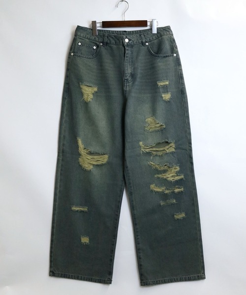 Starting Over(スターティングオーバー)の「overdye ripped denim baggy pants/オーバーダイ ダメージ加工 ヴィンテージライク デニム バギーパンツ(デニムパンツ・メンズ・ブラック/ブルー・M/XL/L)」の13枚目の写真