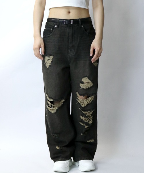 Starting Over(スターティングオーバー)の「overdye ripped denim baggy pants/オーバーダイ ダメージ加工 ヴィンテージライク デニム バギーパンツ(デニムパンツ・メンズ・ブラック/ブルー・M/XL/L)」の14枚目の写真
