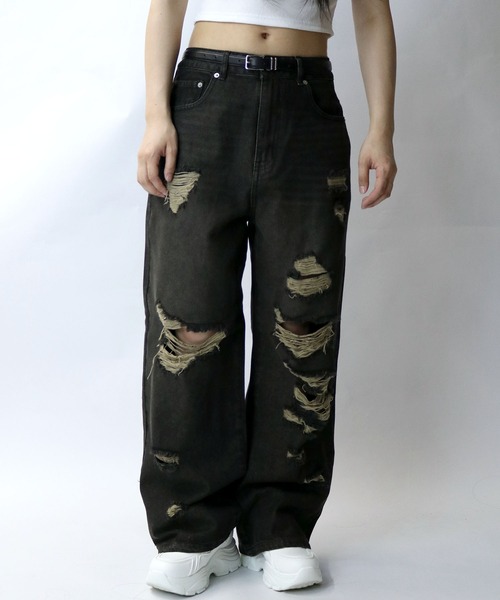 Starting Over(スターティングオーバー)の「overdye ripped denim baggy pants/オーバーダイ ダメージ加工 ヴィンテージライク デニム バギーパンツ(デニムパンツ・メンズ・ブラック/ブルー・M/XL/L)」の15枚目の写真