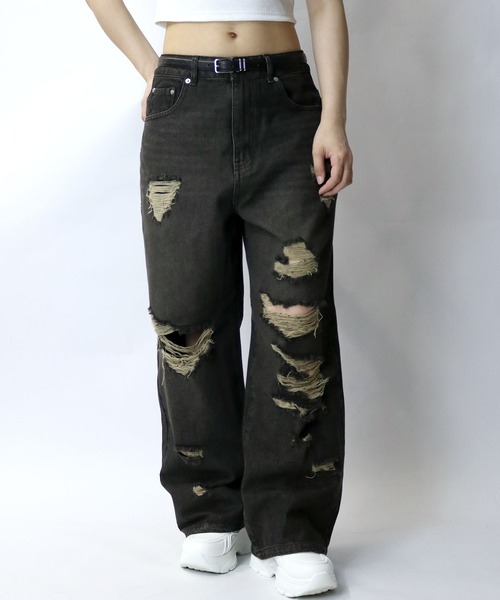 Starting Over(スターティングオーバー)の「overdye ripped denim baggy pants/オーバーダイ ダメージ加工 ヴィンテージライク デニム バギーパンツ(デニムパンツ・メンズ・ブラック/ブルー・M/XL/L)」の16枚目の写真