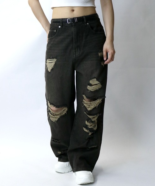 Starting Over(スターティングオーバー)の「overdye ripped denim baggy pants/オーバーダイ ダメージ加工 ヴィンテージライク デニム バギーパンツ(デニムパンツ・メンズ・ブラック/ブルー・M/XL/L)」の17枚目の写真